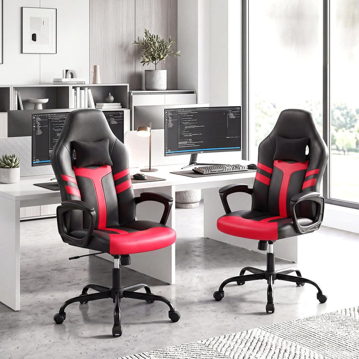 Giantex Faux Leather Upholstered Office Chair w/Removable Head Pillow