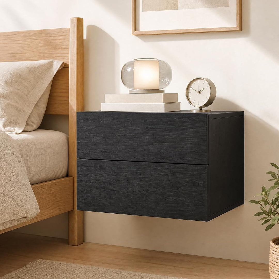 Giantex Floating Nightstand | Wall-Mounted Bedside Table with 2 Drawers (1/2)