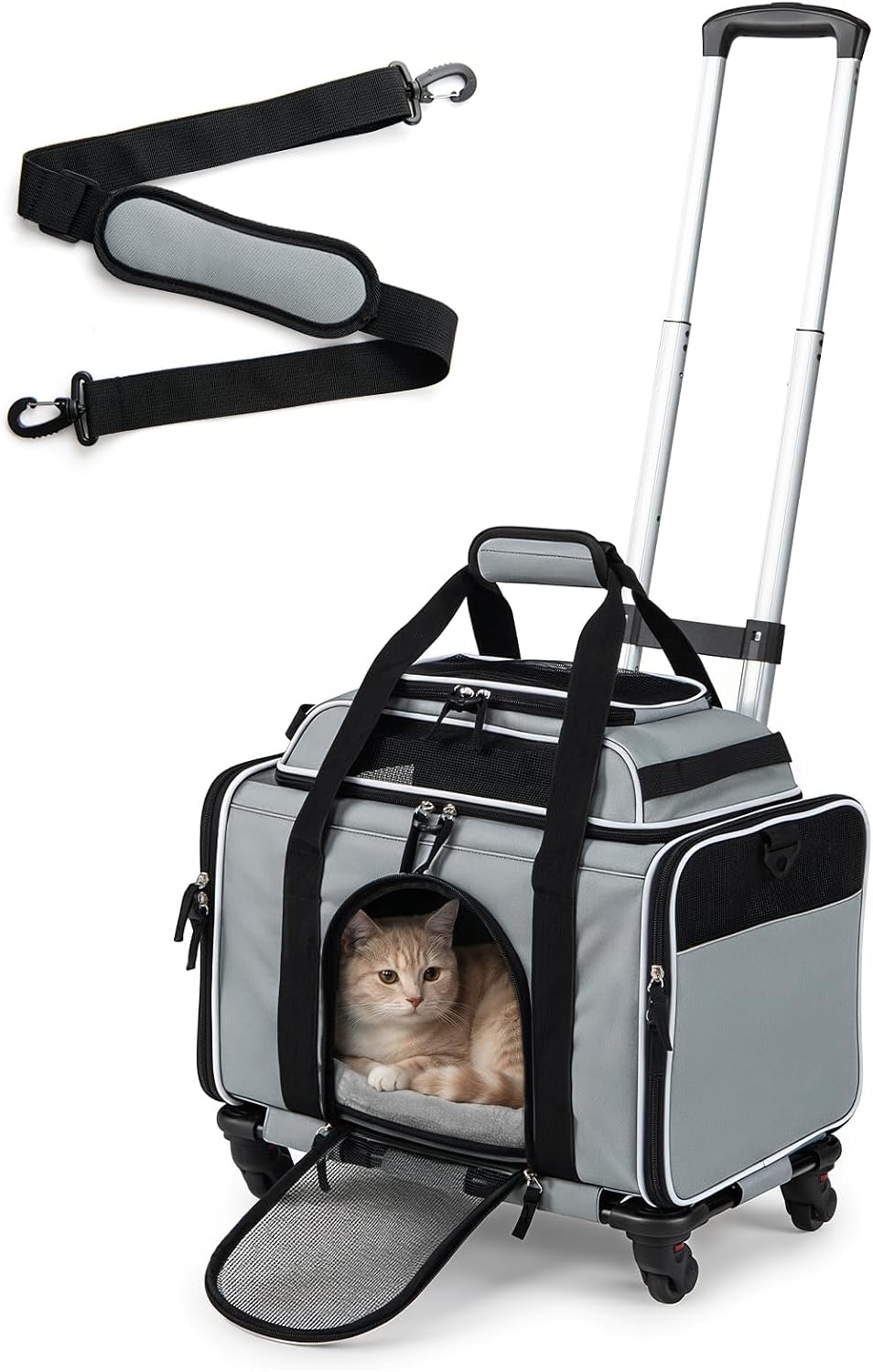 Giantex Top-Expandable Pet Carrier with Wheels for Small Cat &amp; Dog (Black) | Foldable Rolling Pet Bag with Telescopic Handle