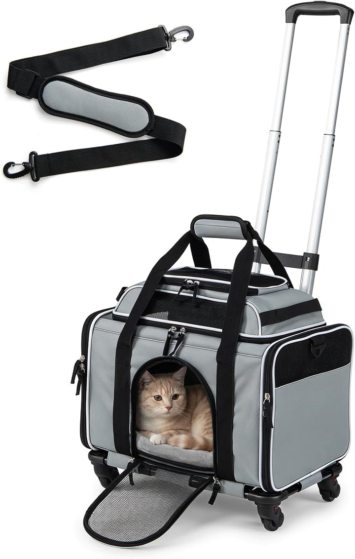 Giantex Top-Expandable Pet Carrier with Wheels for Small Cat &amp; Dog (Black) | Foldable Rolling Pet Bag with Telescopic Handle