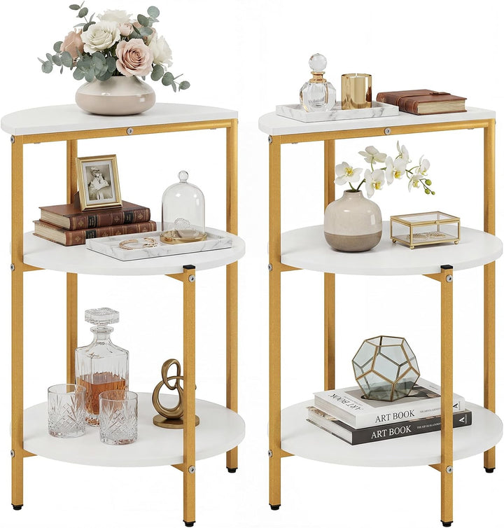 Giantex 3-Tier Round Side Table - Wood Bedside Sofa End Table with Storage Shelves &amp; Metal Frame