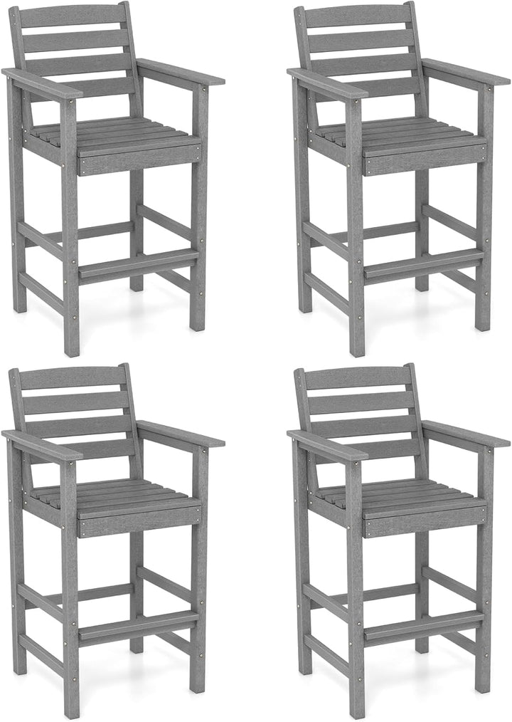Giantex 29” Bar Stools Set of 2/4, HDPE Barstools w/Back, Armrests &amp; Footrests, Max Load 330Lbs