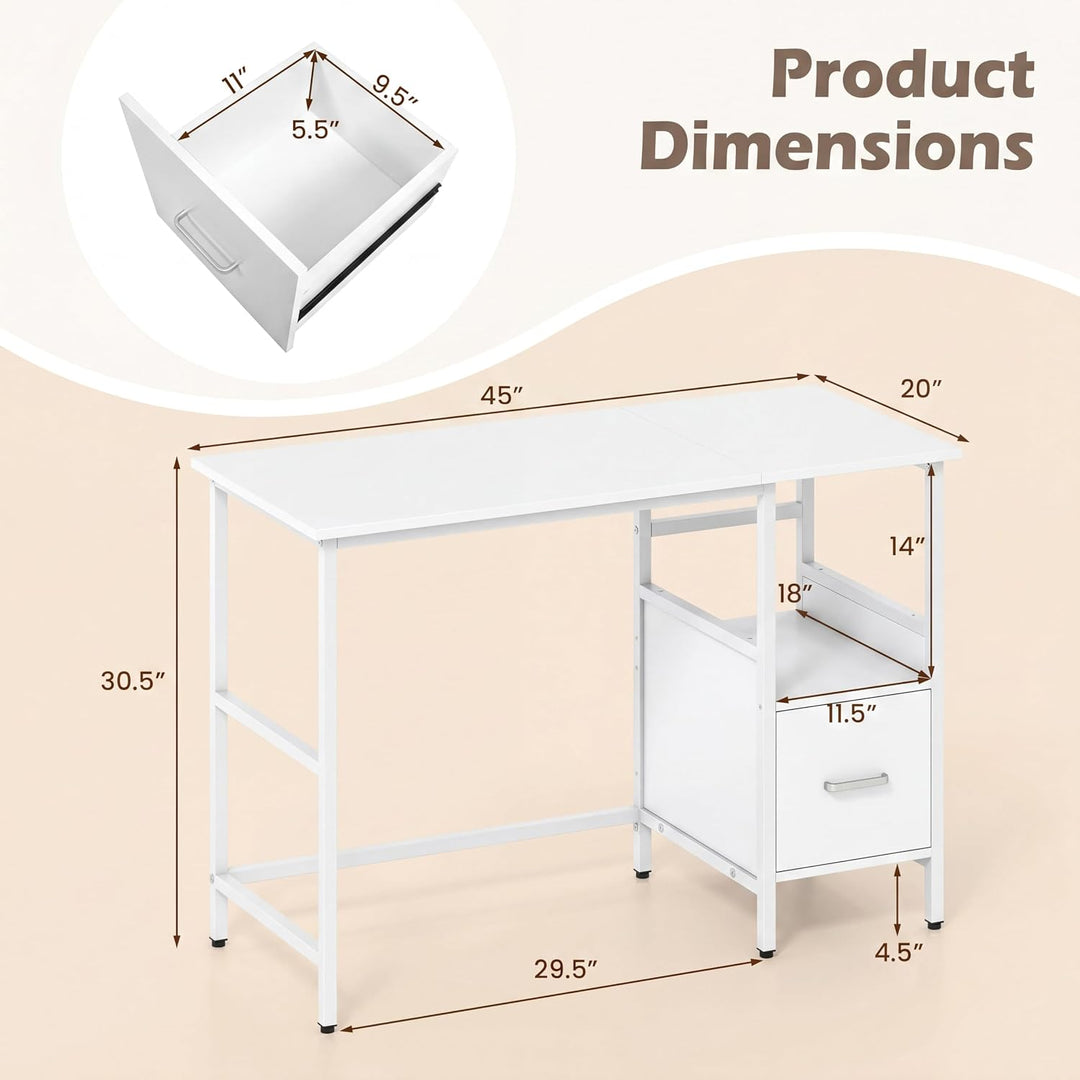 Giantex White Computer Desk, Writing Desk w/Open Shelf and Storage Drawer