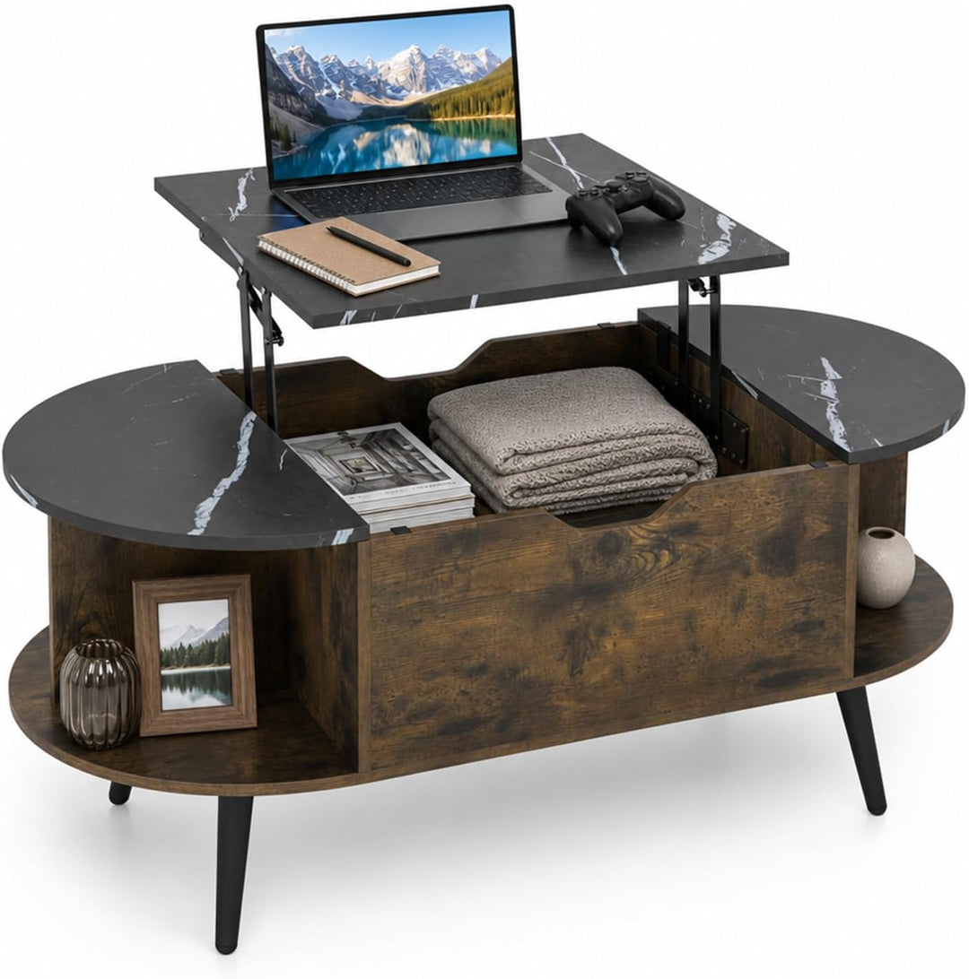 GIANTEX Lift Top Coffee Table with Storage, 39.5" Faux Marble Center Table