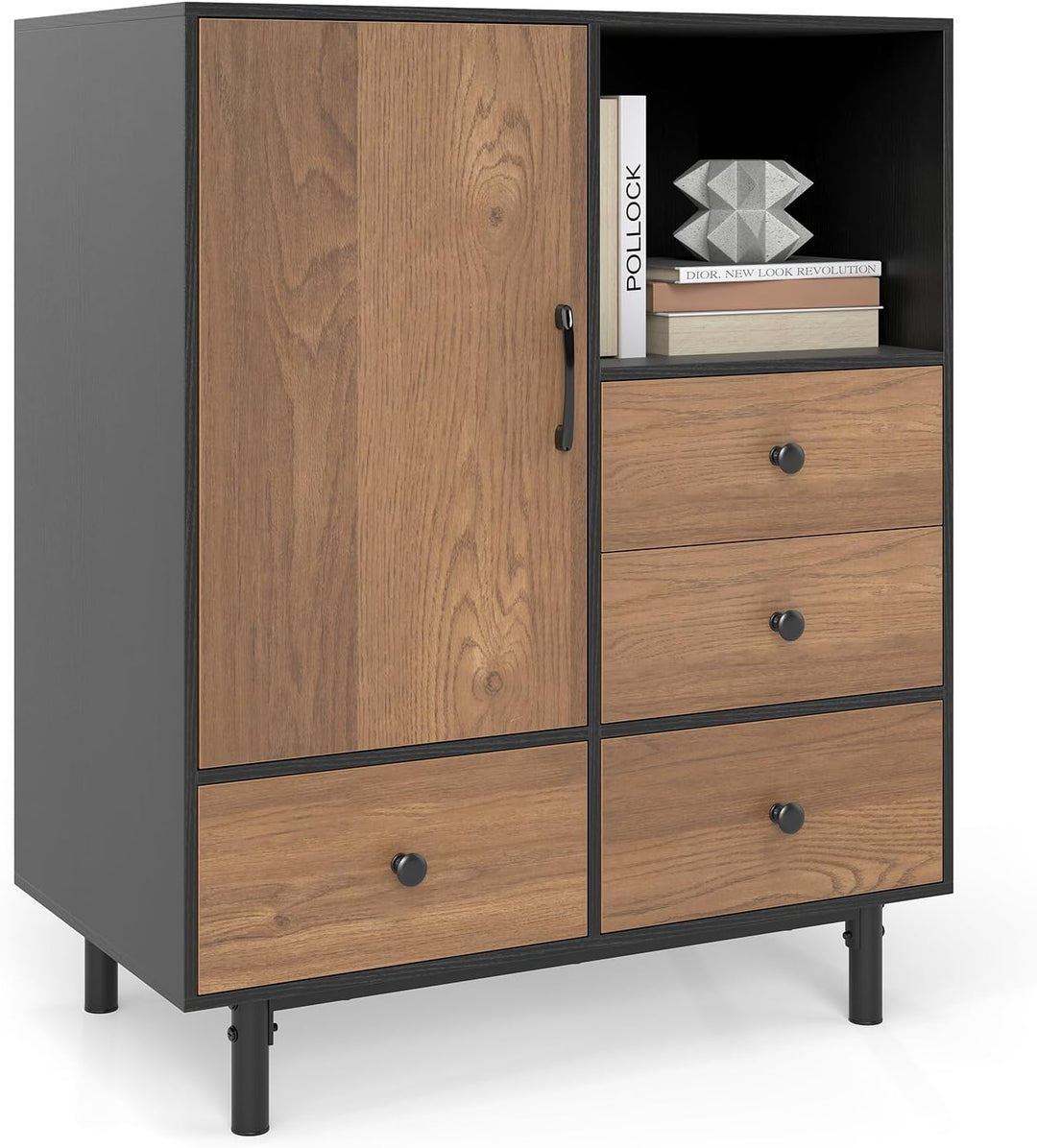 Giantex Storage Cabinet with 4 Drawers Door &amp; Open Compartment, Metal Support Legs