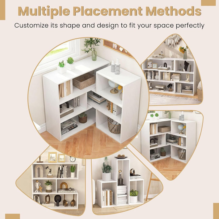 GIANTEX 3-Tier Bookshelf, Wooden Concave Bookcase for Small Space | Modern Freestanding Display Storage Shelves