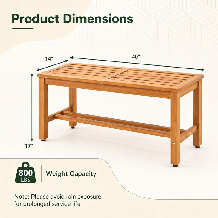 Giantex Outdoor Wooden Bench 2-Person Patio Bench w/Slatted Seat | Acacia Wood Garden Bench with Adjustable Foot Pads for Porch