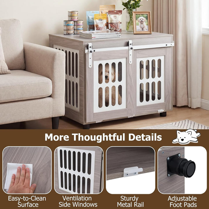 GIANTEX 31.5" Dog Crate Furniture with Barn Door for Small Medium Dogs | Farmhouse Wooden Dog Kennel