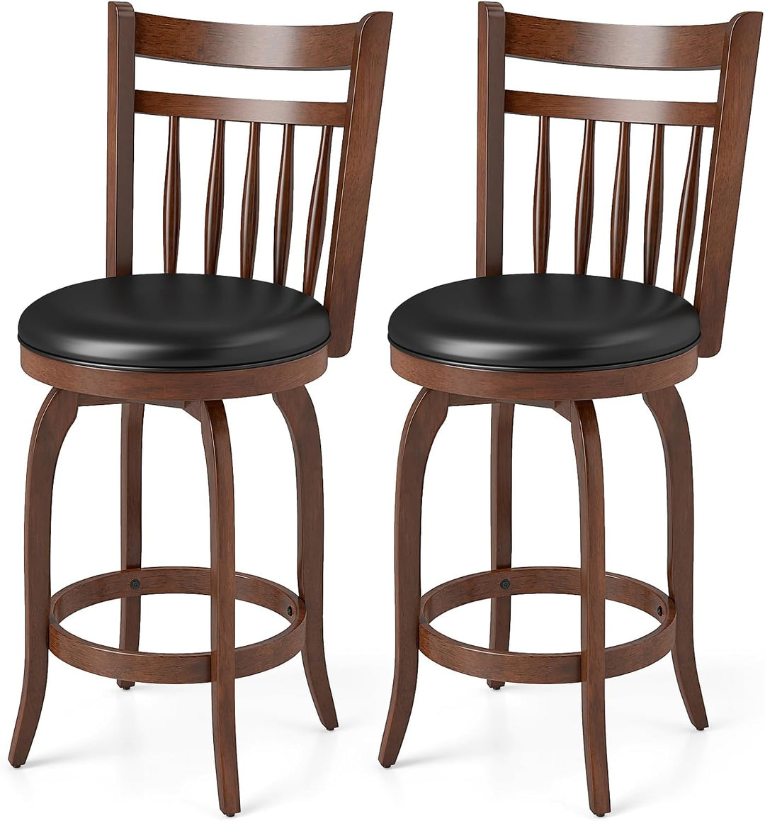 GIANTEX Swivel Bar Stools Set of 2, 24 Inch Counter Height Barstools | 360° Rotating Bar Chairs w/Footrest