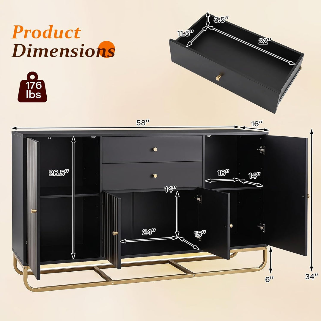 GIANTEX Modern Sideboard Buffet Cabinet with Storage &amp; 2 Drawers| Coffee Bar Cabinet w/ Geometric Design