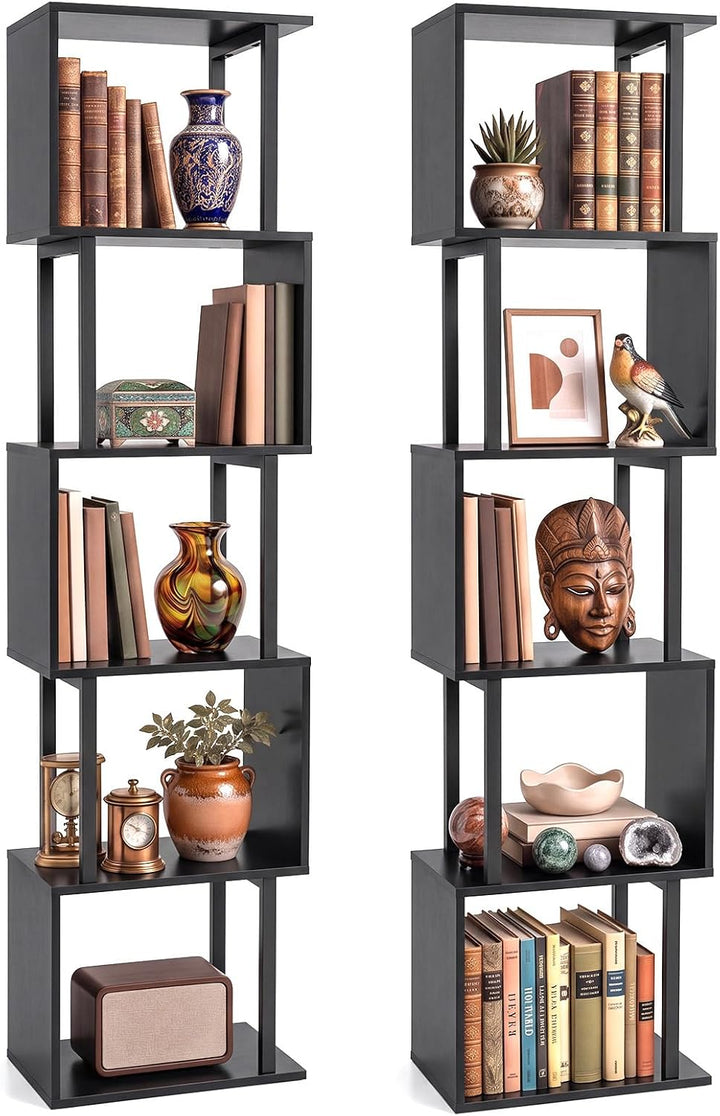 GIANTEX 5-Tier S-Shaped Wood Bookcase w/Metal Frame (1/2)