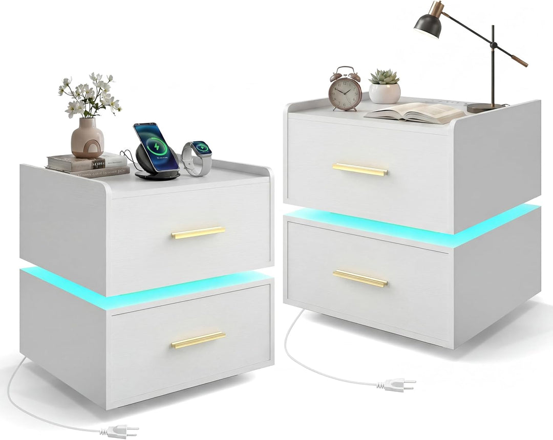 Giantex LED Night Stand with Charging Station &amp; 2 Storage Drawers (1/2)