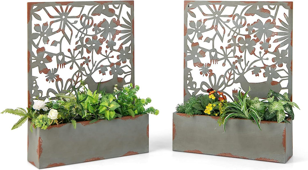 Giantex Raised Garden Bed with Trellises, Freestanding Retro Planter Boxes Set of 2