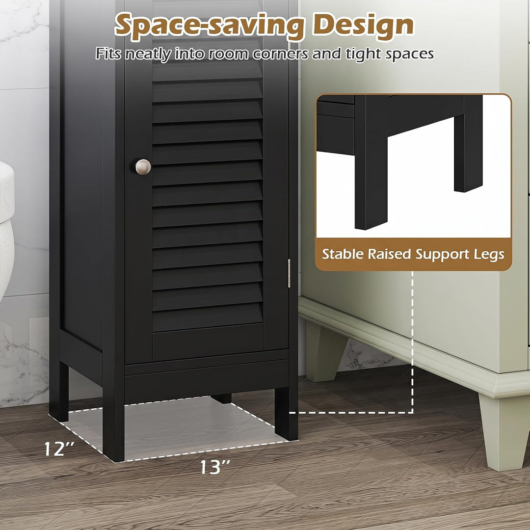 GIANTEX Bathroom Floor Storage Cabinet with Door and Drawer, Black | Freestanding Side Cabinet with 3-Height Adjustable Shelf