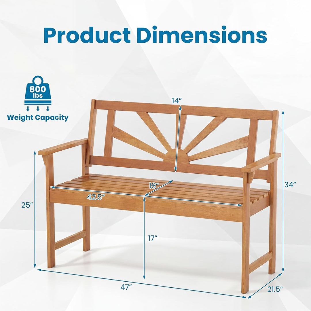 Giantex Outdoor Wooden Bench, 2-Person Patio Garden Loveseat | Patio Bench with Armrests and Backrest