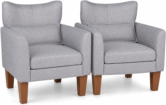 GIANTEX Modern Accent Chair with Removable Seat Cushion &amp; Pillow | Upholstered Armchair w/ Strong Support Legs