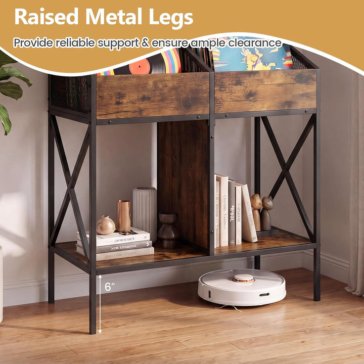 GIANTEX 2-Tier Record Player Stand, Vinyl Record Storage  | 250 LP Albums Display Shelf