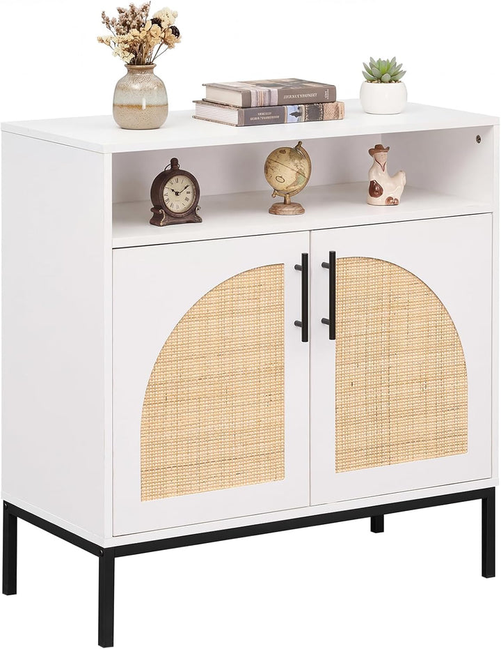 Giantex 32" Sideboard Buffet Cabinet with 2 Natural Rattan Decorated Doors (1/2)
