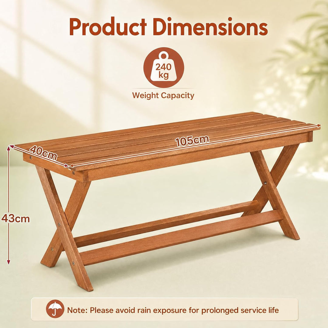 Giantex Outdoor Wooden Bench Backless Patio Bench with Slatted Seat | Wooden Garden Bench with X-Shaped Legs