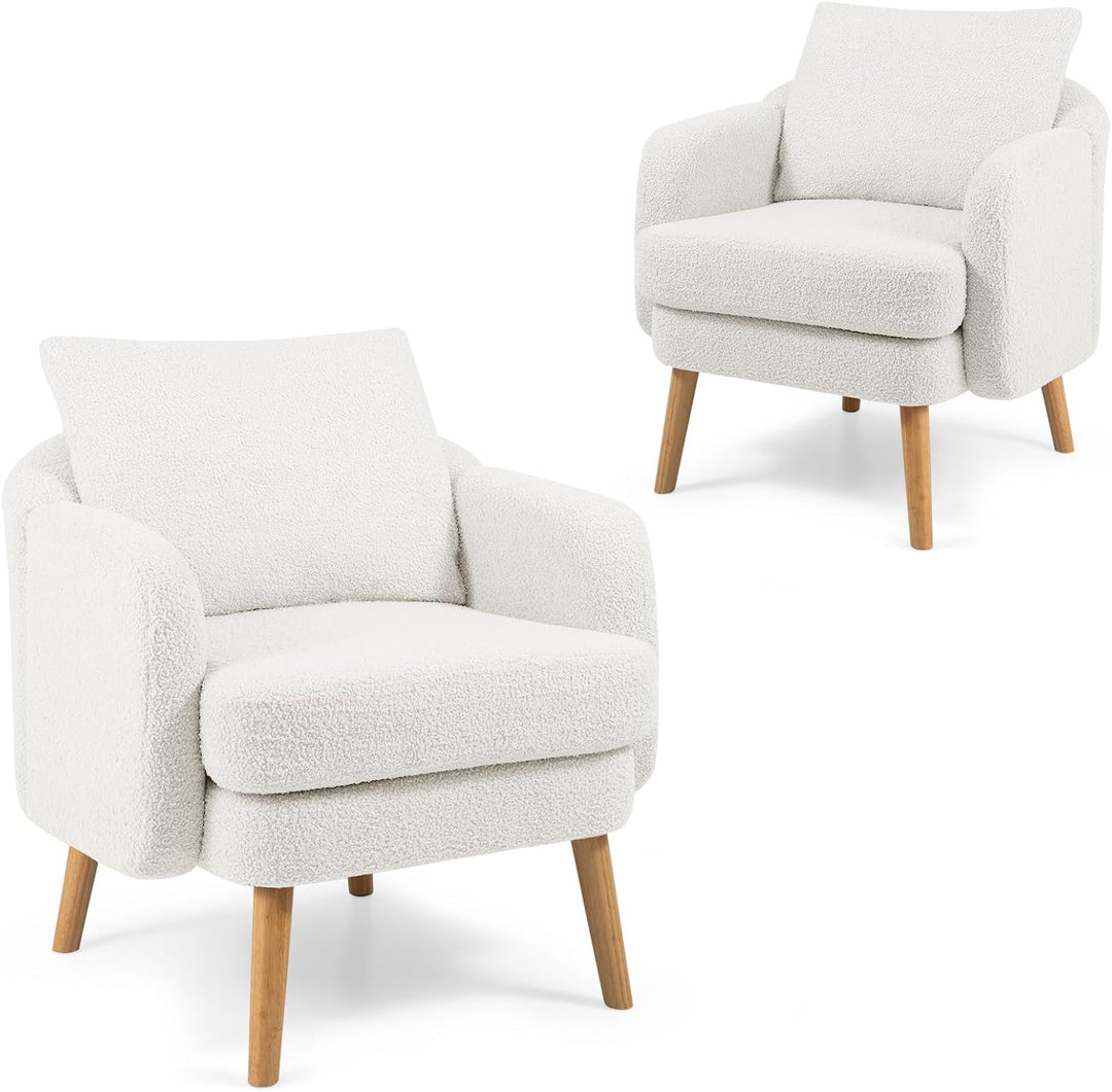 Giantex Sherpa Accent Chair, Modern Upholstered Single Sofa Chair with Back Pillow &amp; Solid Rubber Wood Legs