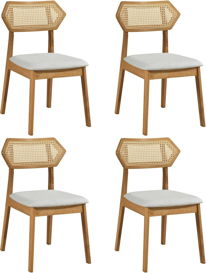 Giantex Wood Dining Chairs Set of 2/4 Rattan Upholstered with Solid Wood Frame
