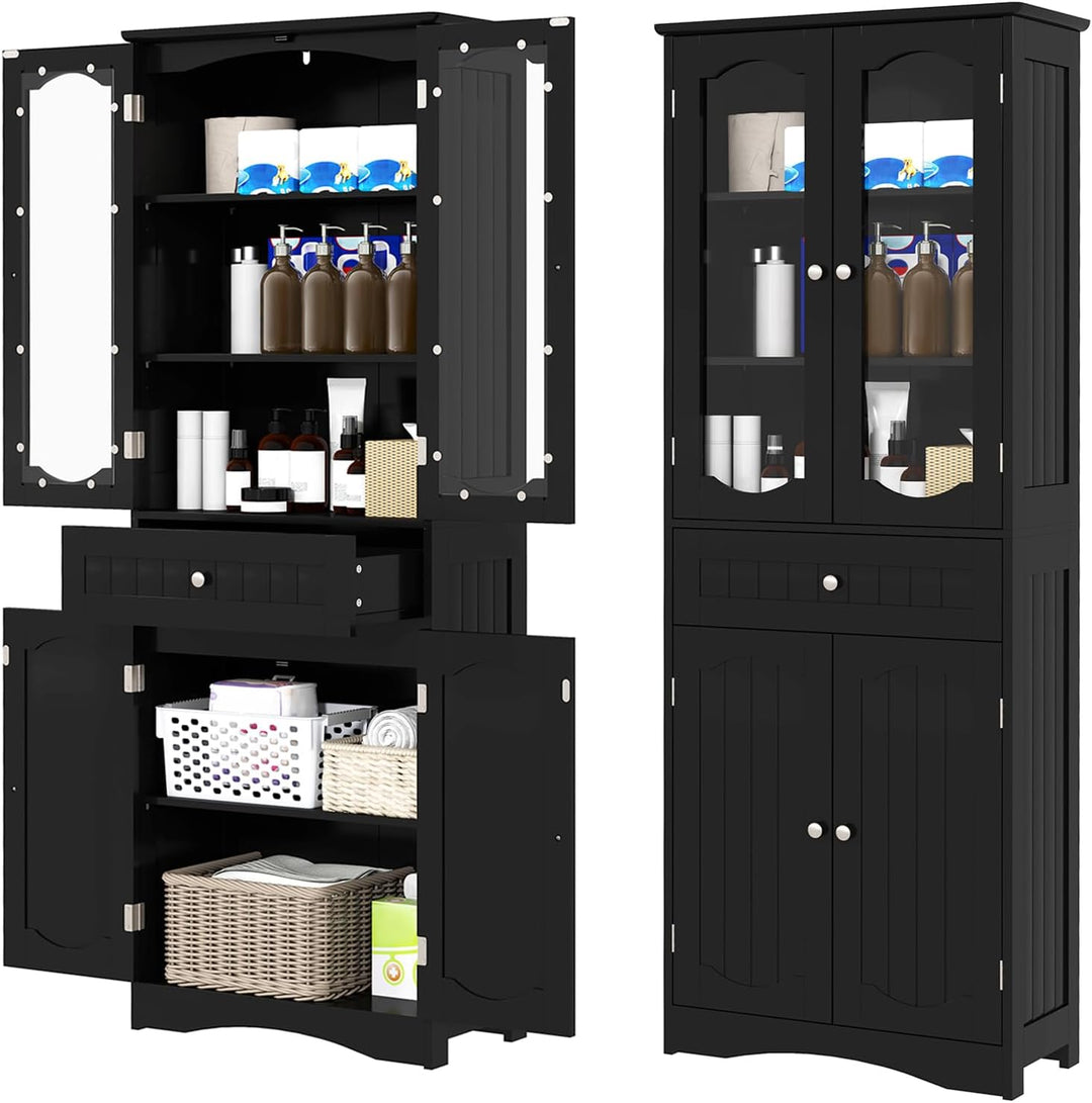 Giantex 63" Tall Bathroom Cabinet, Pantry Cabinet with Tempered Glass Doors, Adjustable Shelves &amp; Large Drawer