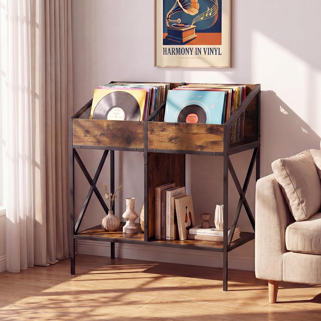 GIANTEX 2-Tier Record Player Stand, Vinyl Record Storage  | 250 LP Albums Display Shelf
