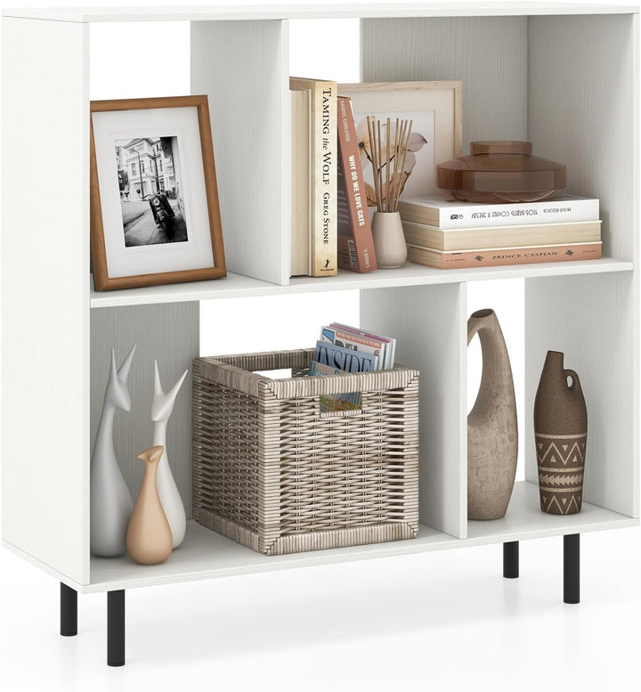 Giantex 3-Tier Bookcase, Modern Cube Bookshelf with 4 Compartments &amp; Metal Legs, Minimalist Freestanding Storage Organizer