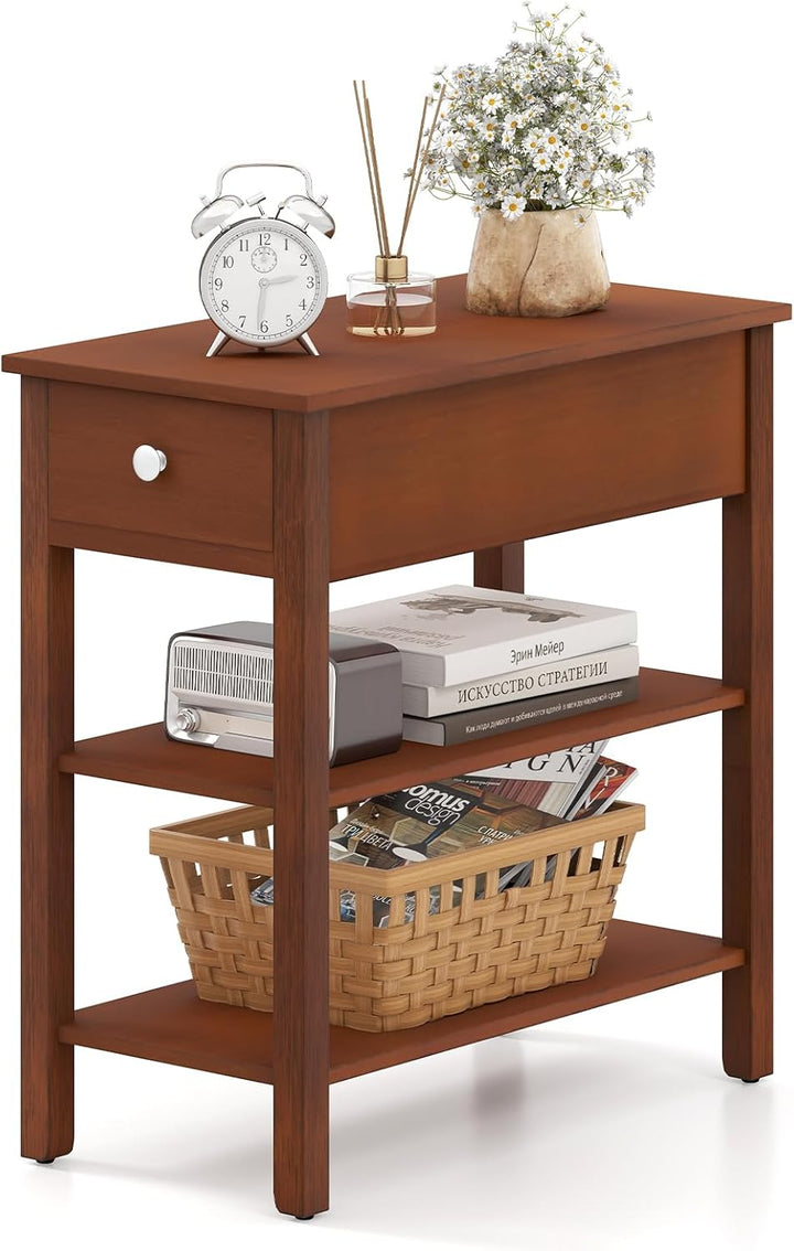 Ginatex Narrow Side Table Small End Tables with Drawer &amp; Open Storage Shelves