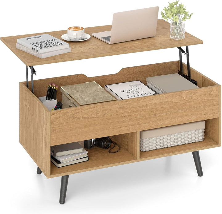 Giantex Lift Top Coffee Table Modern Cocktail Table w/Hidden Compartment &amp; 2 Open Shelves