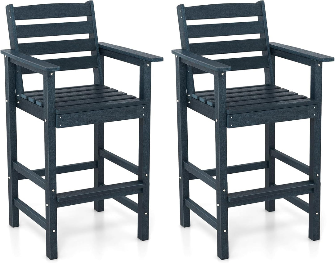 Giantex 29” Bar Stools Set of 2/4, HDPE Barstools w/Back, Armrests &amp; Footrests, Max Load 330Lbs