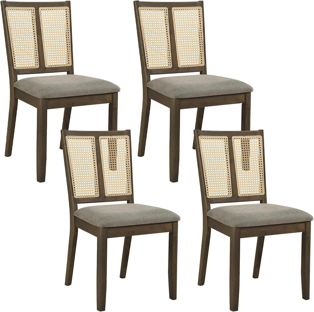 GIANTEX Rattan Dining Chairs Farmhouse Upholstered Kitchen Chairs | Boho Dining Room Chair w/Curved Backrest &amp; Padded Seat