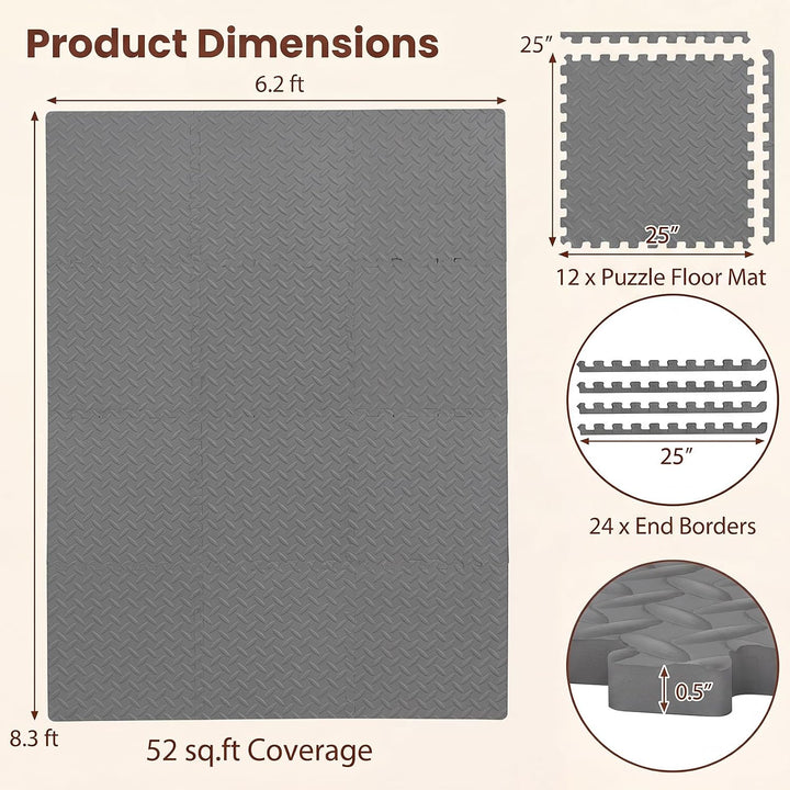 GIANTEX Interlocking Foam Tiles, EVA Foam Mats | 1/2 Inch Thick Puzzle Floor Tiles with Border Edge
