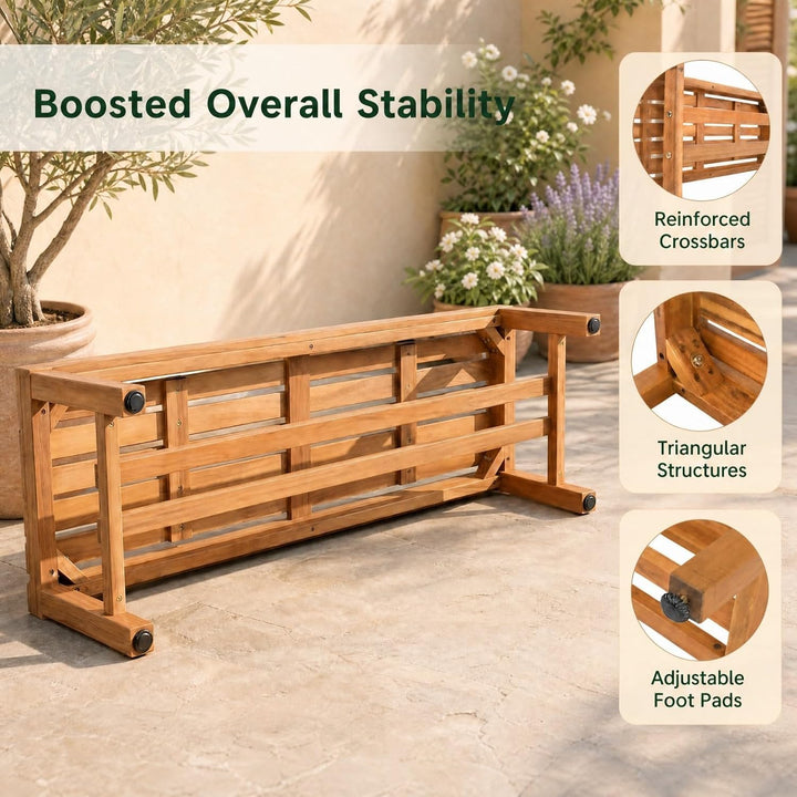 Giantex Outdoor Wooden Bench 2-Person Patio Bench w/Slatted Seat | Acacia Wood Garden Bench with Adjustable Foot Pads for Porch