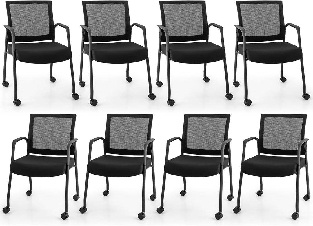 Giantex Waiting Room Chairs - Reception Chairs, Office Guest Chairs with Wheels, Metal Frame &amp; Armrests