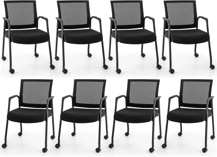 Giantex Waiting Room Chairs - Reception Chairs, Office Guest Chairs with Wheels, Metal Frame &amp; Armrests