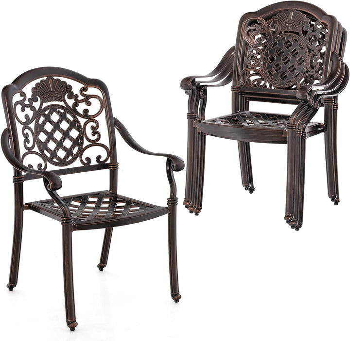 Giantex Patio Chairs Set of 2, Easy Assembly Stackable Cast Aluminum Outdoor Chairs with Armrest &amp; Adjustable Footpads
