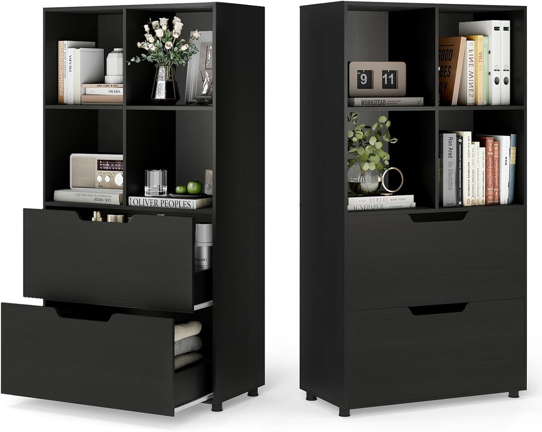 Giantex Bookshelf with 4 Cubes &amp; 2 Drawers 51” Tall Floor Bookcase with Anti-tip Kits