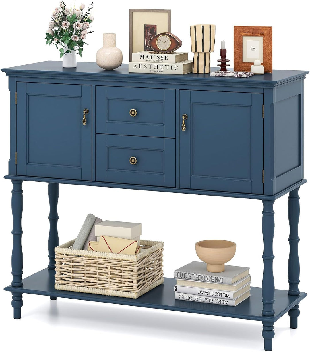 GIANTEX Console Table with 2 Drawers &amp; 2 Door Cabinets | Narrow Sofa Stand Behind Couch Table with Open Storage Shelf for Living Room