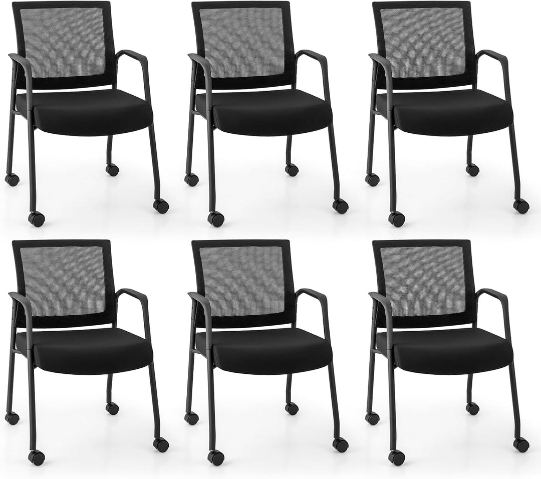 Giantex Waiting Room Chairs - Reception Chairs, Office Guest Chairs with Wheels, Metal Frame &amp; Armrests