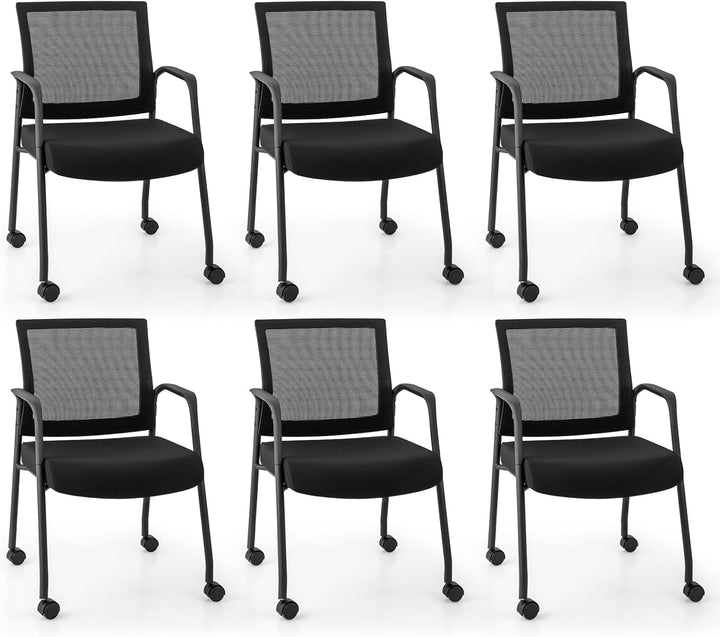 Giantex Waiting Room Chairs - Reception Chairs, Office Guest Chairs with Wheels, Metal Frame &amp; Armrests