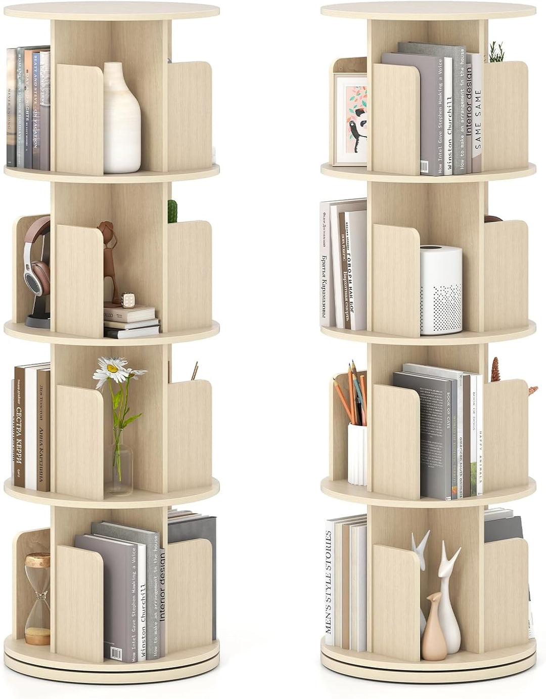 Giantex 4-Tier Rotating Bookshelf 360° Display Rack w/Dividers &amp; Anti-Falling Baffles