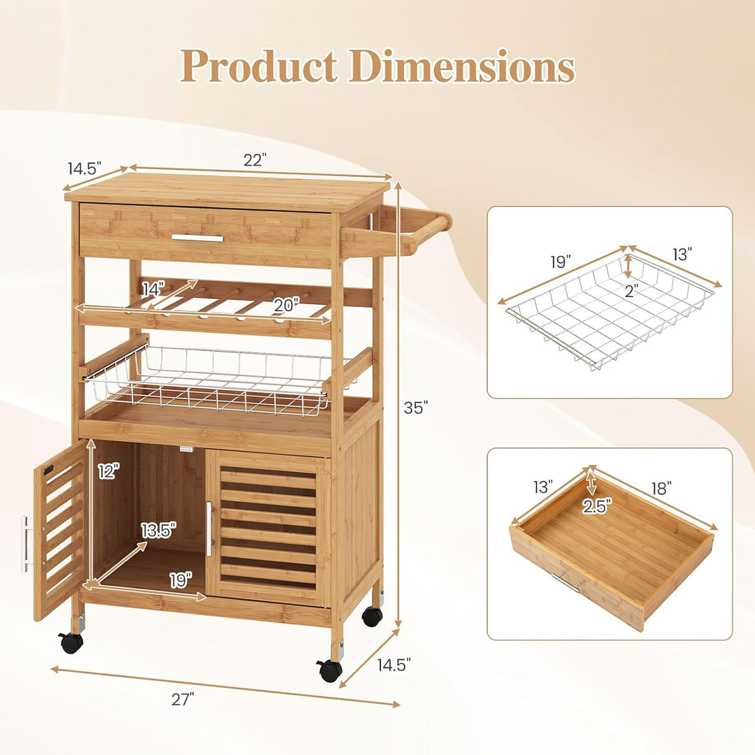 GIANTEX 27" Bamboo Kitchen Island Cart with Storage