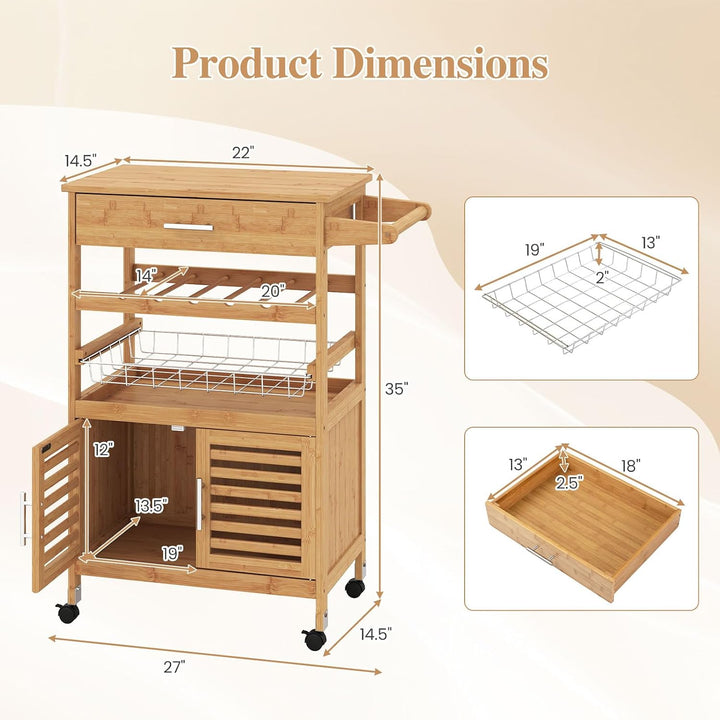 GIANTEX 27" Bamboo Kitchen Island Cart with Storage