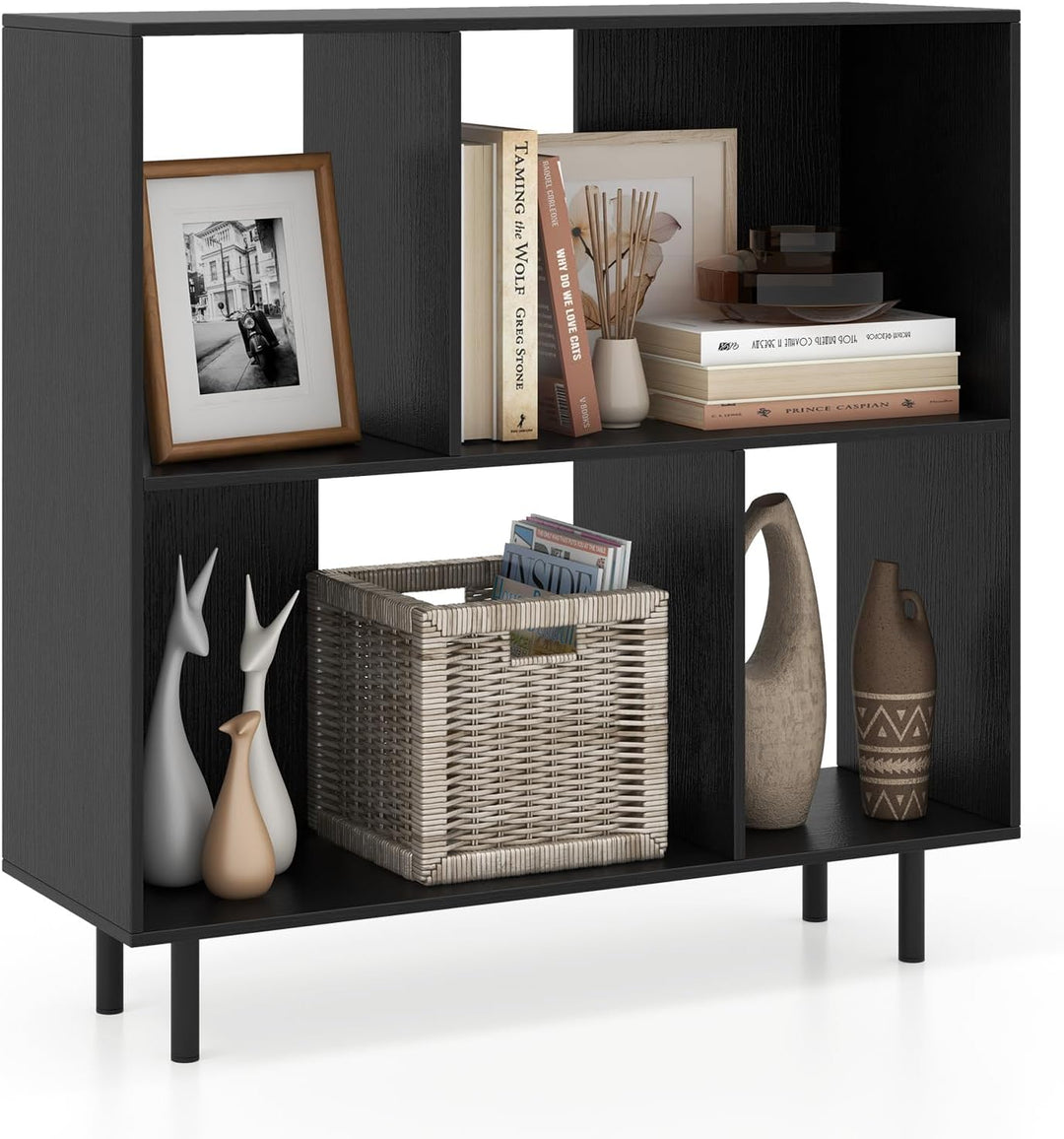 Giantex 3-Tier Bookcase, Modern Cube Bookshelf with 4 Compartments &amp; Metal Legs, Minimalist Freestanding Storage Organizer