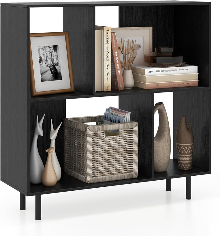 Giantex 3-Tier Bookcase, Modern Cube Bookshelf with 4 Compartments &amp; Metal Legs, Minimalist Freestanding Storage Organizer