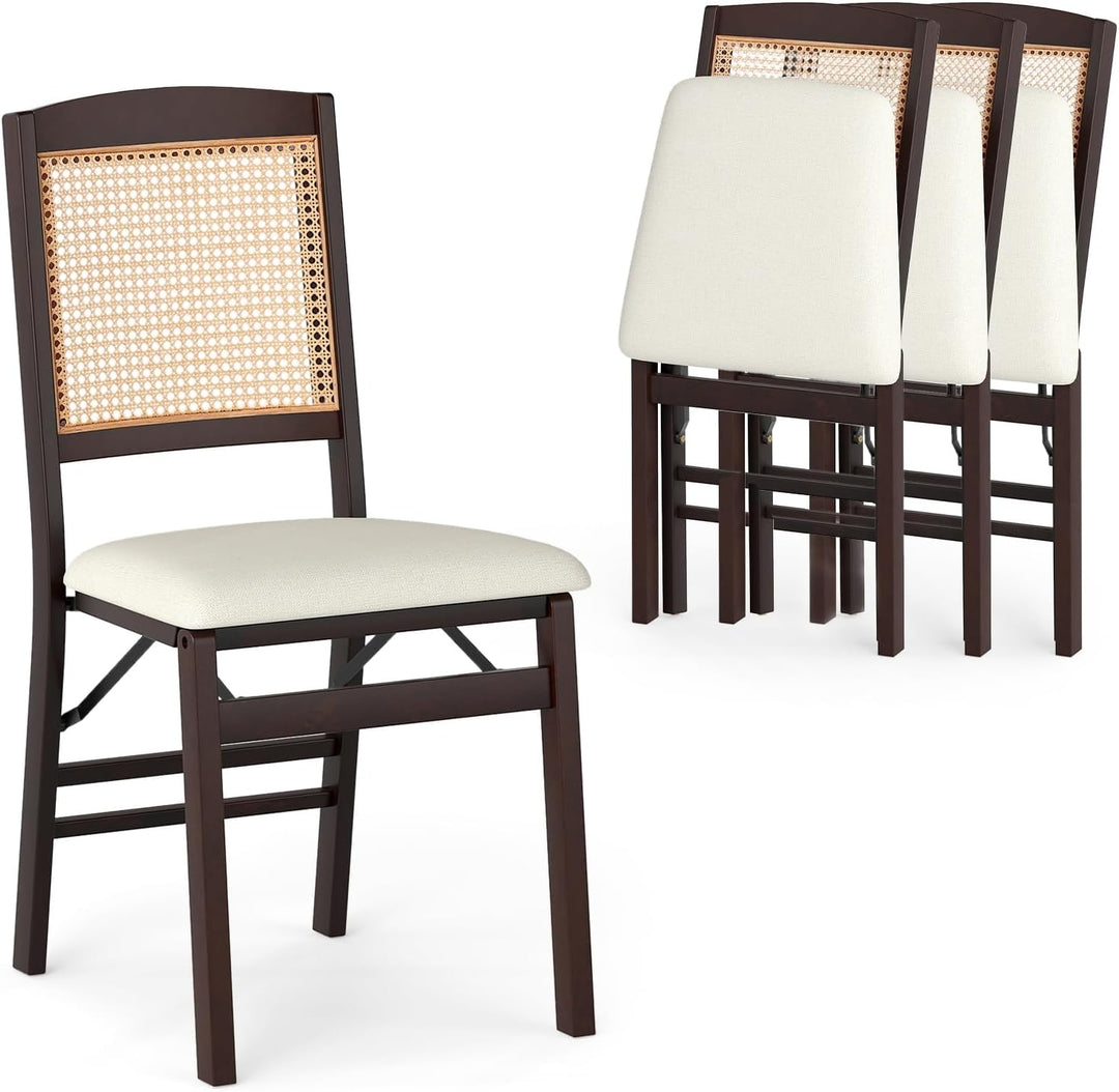 Giantex Folding Dining Chairs Set of 2/4 Rubber Wood Chairs with Linen Padded Seat