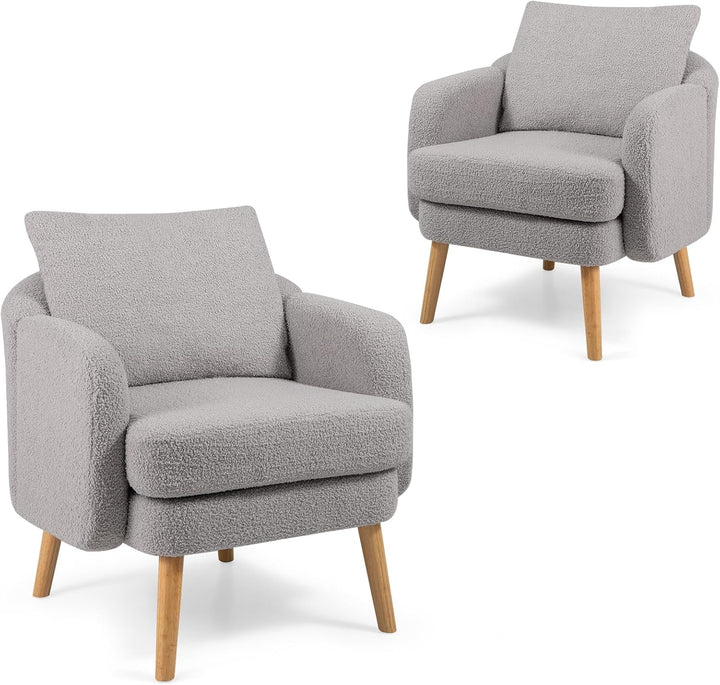 Giantex Sherpa Accent Chair, Modern Upholstered Single Sofa Chair with Back Pillow &amp; Solid Rubber Wood Legs
