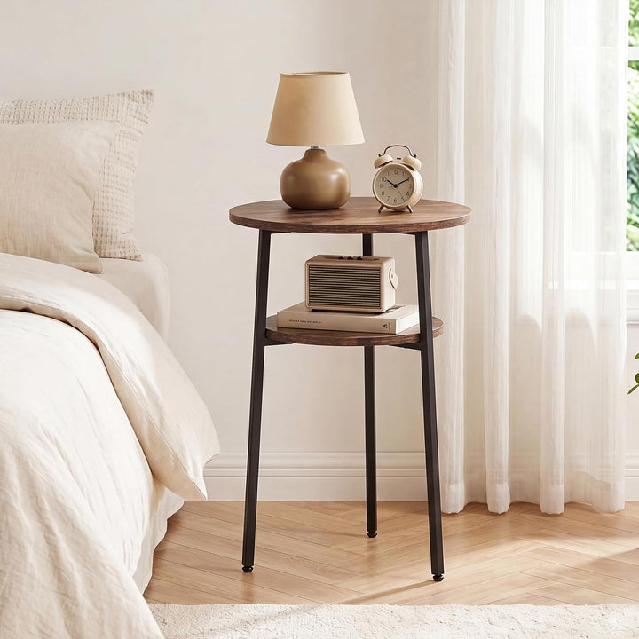 Giantex Round Side Table, 2-Tier End Table w/Metal Frame | Accent Nightstand Bedside Table w/ Storage Shelf for Small Space Sofa Couch Side