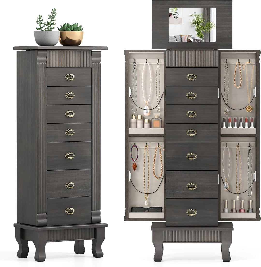 Giantex Standing Jewelry Cabinet with 7 Drawers Flip-Top Mirror 2 Side Doors